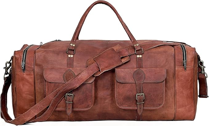 Leather Duffle Bag for Men Luggage Handmade Travel Bag Carry On Luggage Weekender Bags Overnight Gym Sports Cabin Holdall Bag For Airplanes Men And Women (30 Inch Brown)