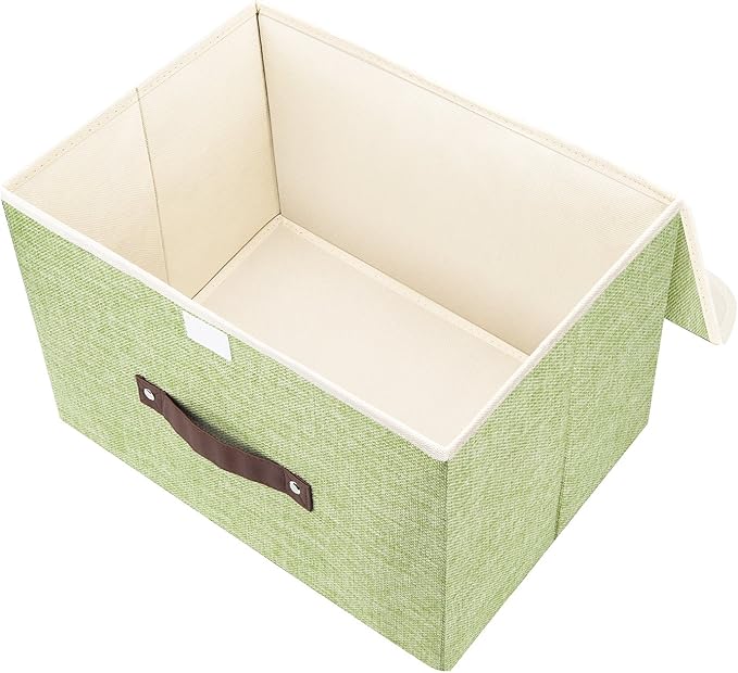 TYEERS Collapsible Storage Boxes, Washable Fabric Storage Bins with Lids, 14.9x9.8x9.8 inches, 3 Pack, Green