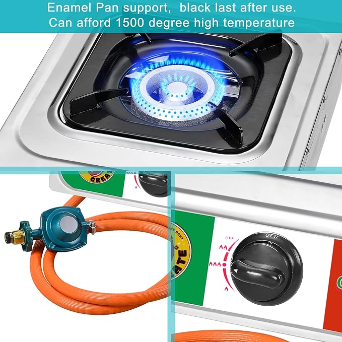 Vivicreate 10000 BTU Single Burner Propane Gas Stove Outdoor Camping Cooker Portable Stainless Steel Cooktop with Hose for BBQ Frying Boiling High BTU Estufa de Gas Portátil Fogón de Gas