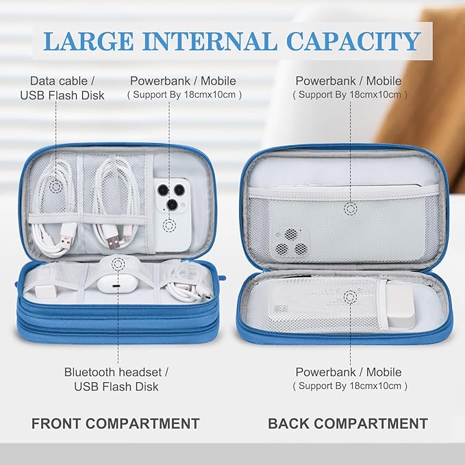 FYY Electronic Organizer, Travel Cable Organizer Bag Pouch Electronic Accessories Carry Case Portable Waterproof Double Layers Storage Bag for Cable, Cord, Charger, Phone, Earphone, Medium Size, Cyan