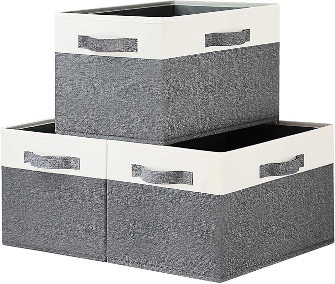 GhvyenntteS Large Closet Storage Bins with 3 Handles, 15x11x9.6 Inch Storage Baskets for Shelves, Foldable Fabric Storage Bins for Shelves, Closet Organizers and Storage Boxes 3 Pack