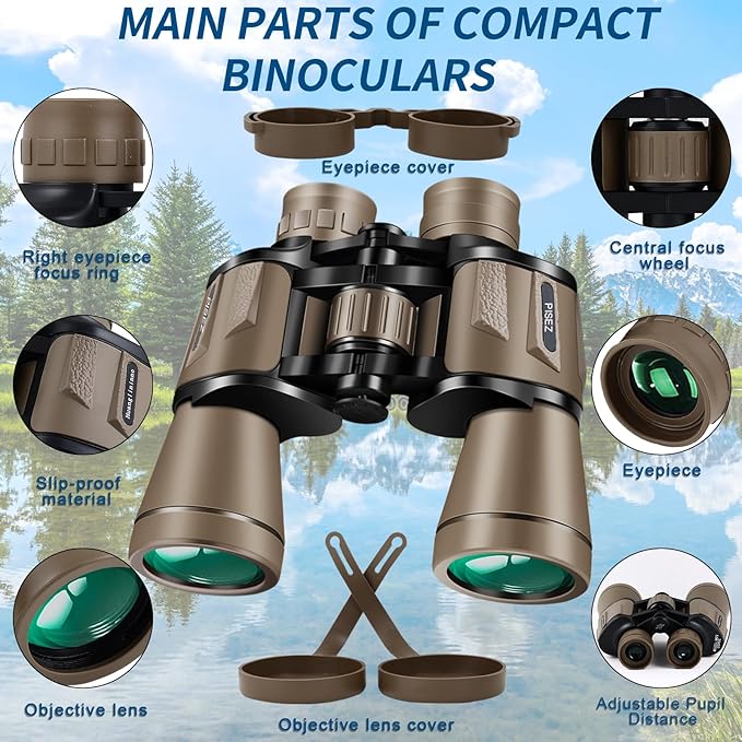 PISEZ 20X50 Binoculars for Adults High Powered with Low Light Vision，Large View Waterproof Binoculars for Bird Watching Hunting Concert Traveling Theater Opera Sightseeing