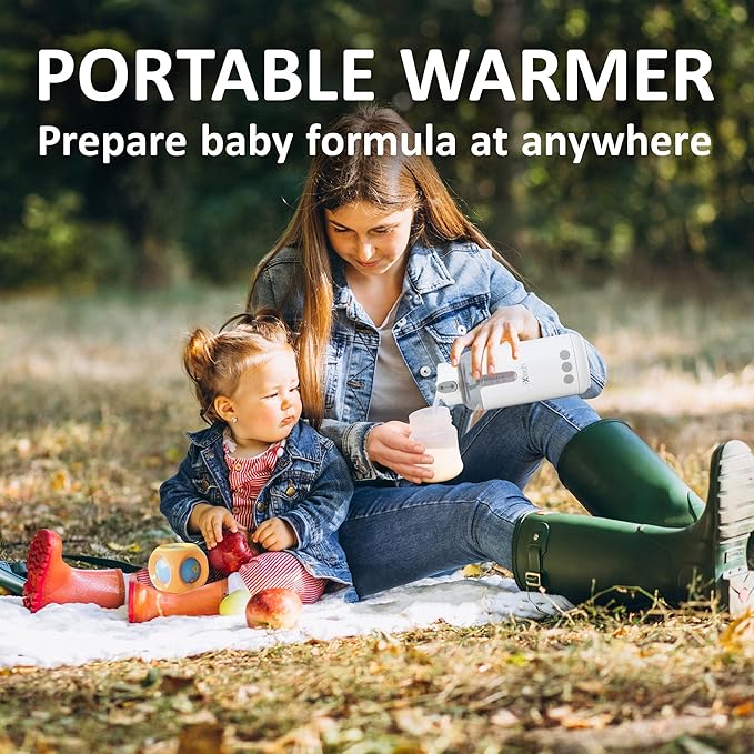 IXTECH Portable Water Warmer for Baby Formula, Milk, 8 oz., Electric Warming with Adjustable Temperature Control, Leak-Resistant Spout, Rechargeable and Wireless