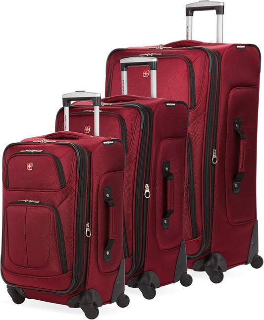 SwissGear Sion Softside Expandable Roller Luggage, Burgundy, 3-Piece Set (21/25/29)