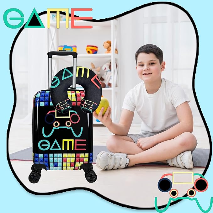 Kids Suitcase Set for Boys Hardside Luggage with Spinner Wheels 2 Piece 16inch Toddler Suitcase for Boys Travel Carry on Luggage Airline Approved