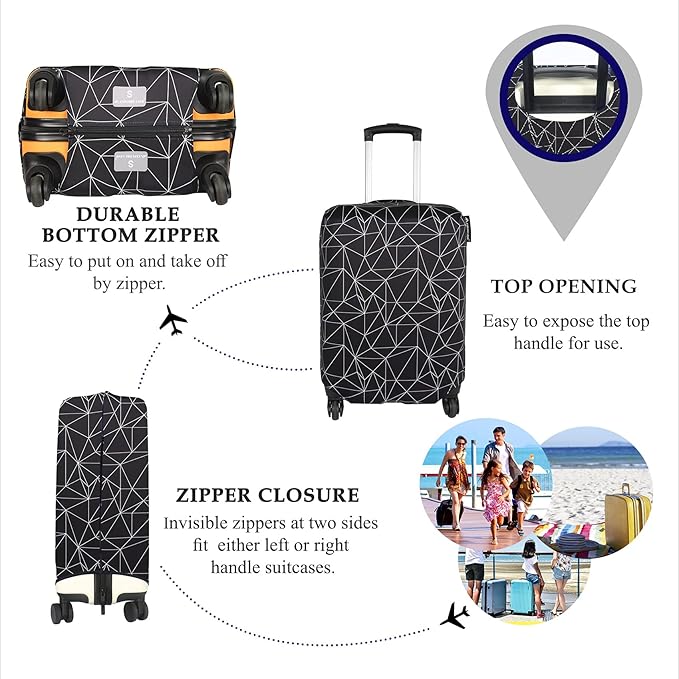 Explore Land Travel Luggage Cover Suitcase Protector Fits 27-30 Inch Case (Black Polygonal, L)
