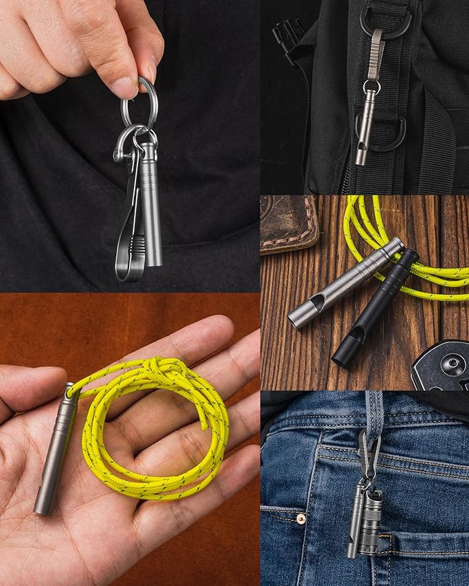 TISUR Titanium Emergency Whistle,120db Safety Whistle with Lanyard,Outdoor Survival Small Whistle for Life Saving,Hiking,Pets Training,Coach Sports