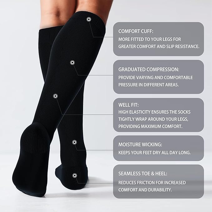 LEVSOX Thick Cotton Compression Socks for Women&Men 20-30mmHg Knee High Cute Support Sock for Nurses, Pregnancy, Travel