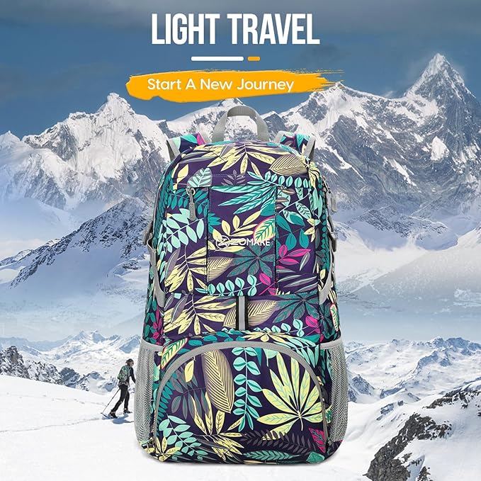 ZOMAKE Lightweight Packable Backpack 35L, Light Foldable Backpacks Water Resistant Collapsible Hiking Bag, Compact Folding Day Pack for Travel Camping(Mixed Color-Leaves)