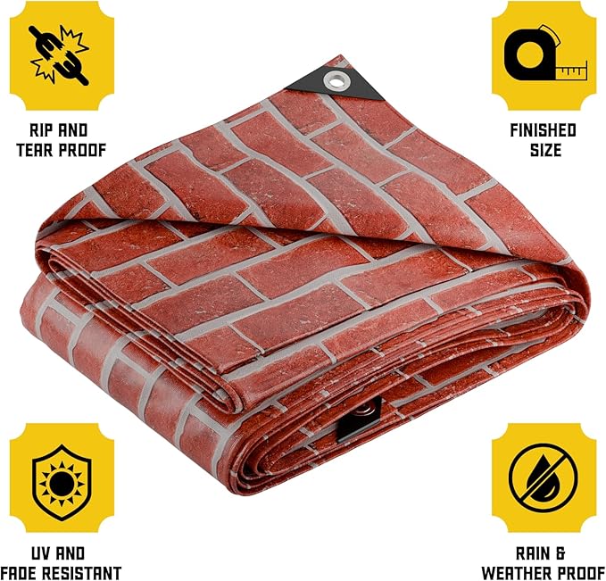 Core Tarps Extreme Heavy Duty 20 Mil Tarp Cover, Waterproof, UV Resistant, Rip and Tear Proof, Poly Tarpaulin with Reinforced Edges for Roof, Camping, Patio, Pool, Boat (Bricks/Black 30′ X 70′)