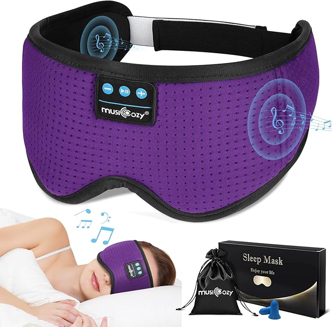 MUSICOZY Sleep Headphones Bluetooth, Sleeping Eye Mask Headband Headphones, Wireless Music Earbuds Earphones with HD Speakers for Side Sleepers Men Women Cool Gadgets Unique Gifts
