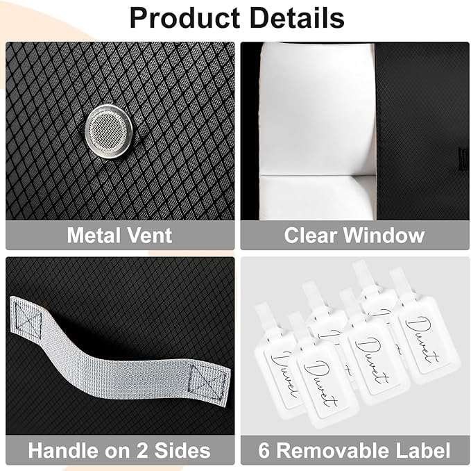 Comforter Storage Bag - 130L Large Capacity Blanket Storage Bags 3-Layer Ultra Space Saving Self Compression Organizer, Washable Compression Bags for Storage Comforter Blanket, 6-Pack, Black