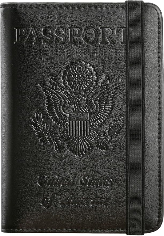 Passport Holder Cover Wallet Travel Essentials RFID Blocking Leather Card Case International Must Haves Travel Accessories for Women Men(101#Black)