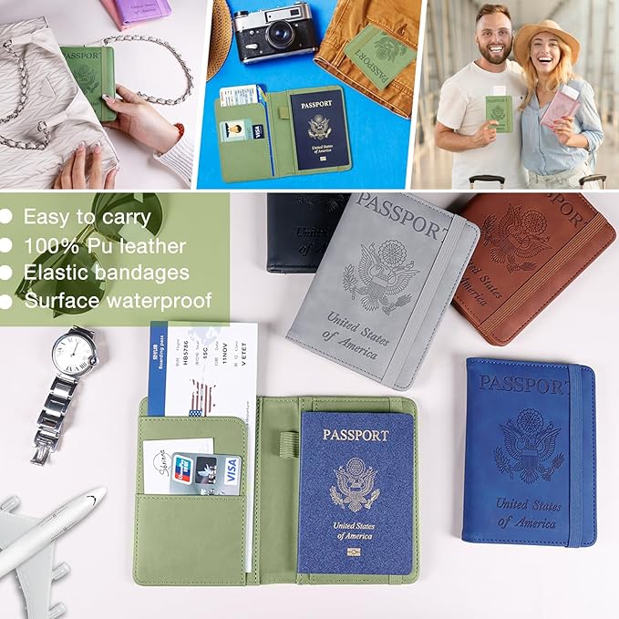 Melsbrinna Premium Leather Passport Holder Covers Case, Waterproof Rfid Blocking Travel Wallet Passport Holder with Pen Holder, Cute Passport Book for Women/Men