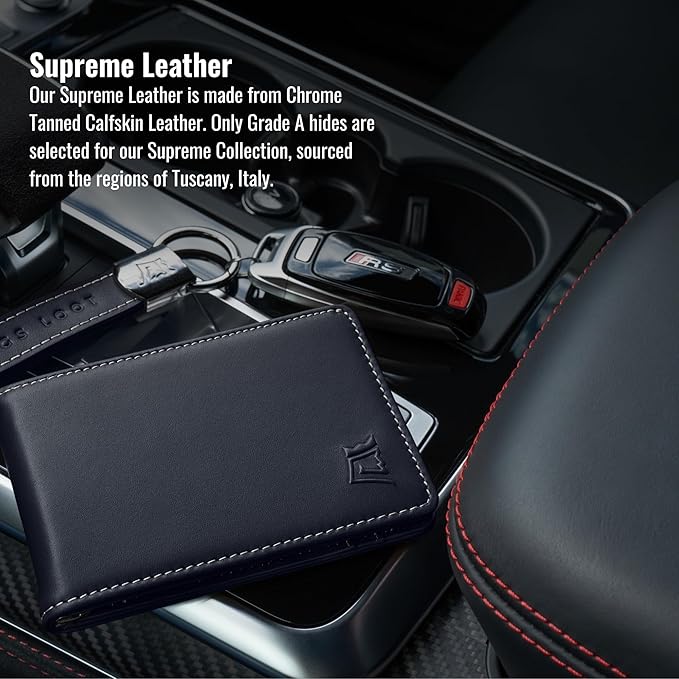 Kings Loot Wallet for Men | Customized Minimalist Slim RFID Blocking Leather Design with Cash Pocket & Card Pull Strap | Holds 1-15 Cards | Stylish & Durable Wallets