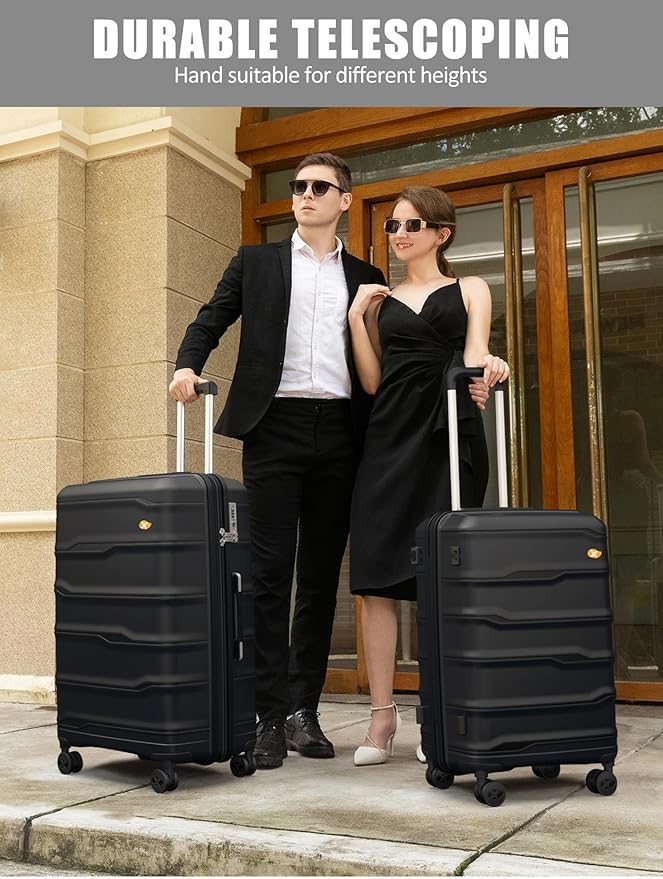 28 Inch Luggage with Spinner Wheels, Large Hard Shell Suitcase, Lightweight PP Luggages with TSA Lock, Checked-Large Suitcases 28-Inch, Black