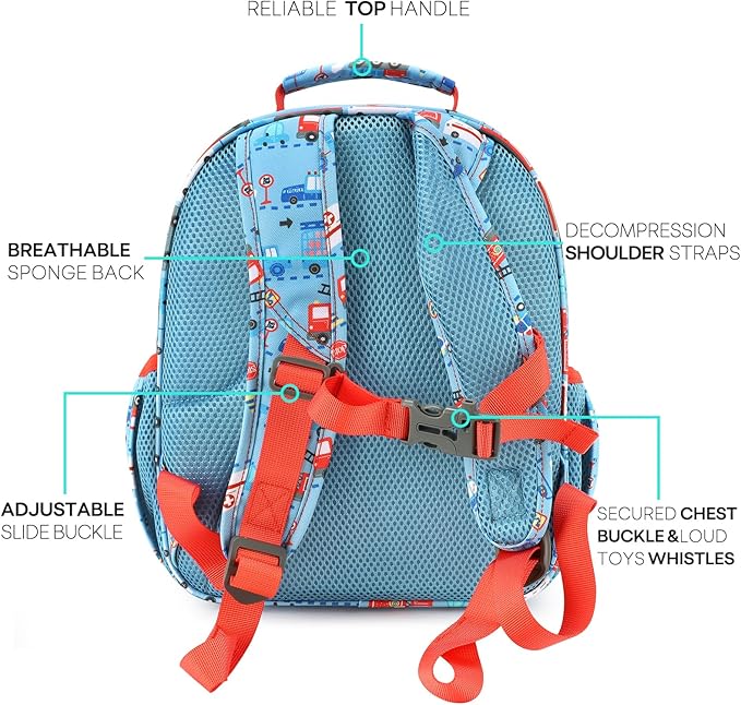 mibasies Toddler Backpack for Boys 2-4: Cute Kids Backpacks Boys - Preschool Kindergarten Backpack - Car