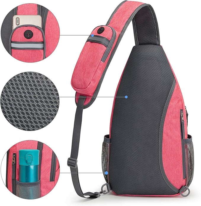 G4Free Sling Bag RFID Blocking Sling Backpack Crossbody Chest Bag Daypack for Hiking Travel(Red)