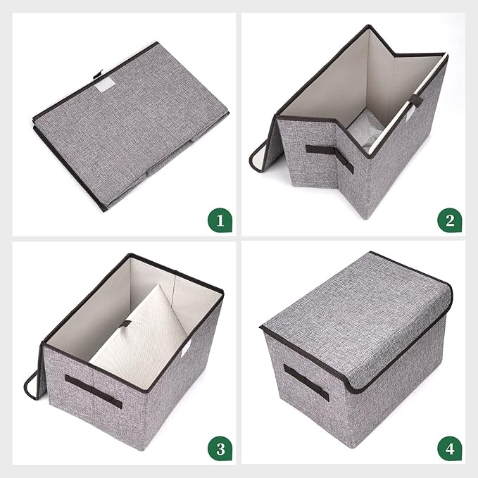 Large 42 Quarts Fabric Storage Bins with Lids [2-Pack] Linen Collapsible Foldable Storage Cubes, Closet Organizer Containers boxes with Handles for Home Office (16.7 x 12 x 12, Gray)