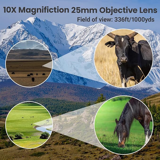 10x25 Binoculars for Adults & Kids, Compact HD Binoculars with Large View, Low Light Vision & Easy Focus for Bird Watching, Travel, Concert, Hunting