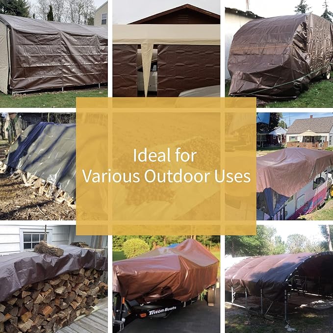 GUARD SHIELD Brown Tarp 8x12 Feet Waterproof Tarps Lightweight Camping Tarp Outdoor Multi Purpose Poly Cover 6mil
