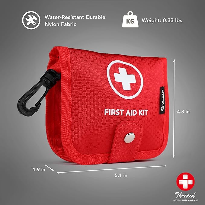 Small First Aid Kit, 100 Pieces Water-Resistant Well Organzied Pouch with Rotatable Buckle - Ideal for Outdoor, Travel, Biking, Camping, Hiking, Car (Red)