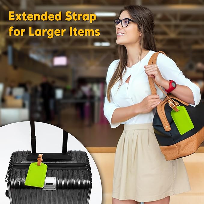 3 Pack Luggage Tags for Suitcases, TSA Approved Bag Tags, Baggage Tags with Privacy Protection, Travel Essentials Luggage Accessories, Neon Green & Brown