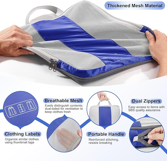 10 Set Compression Packing Cubes for Travel Essentials,Compressible Expandable Packing Cubes for Suitcase,OlarHike Luggage Organizer Bags for Travel,Handy Helper for Organizing Clothes(Klein Blue)