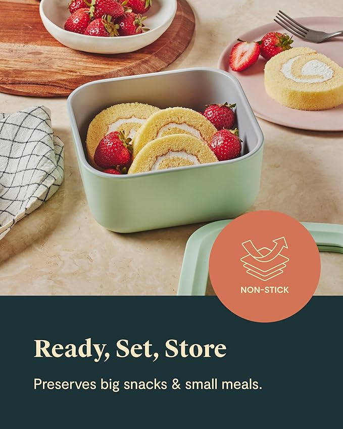 Caraway Glass Food Storage - 4.4 Cup Glass Container - Ceramic Coated Food Container - Non Toxic, Non Stick Lunch Box Container with Glass Lids - Dishwasher, Oven, & Microwave Safe - Perracotta