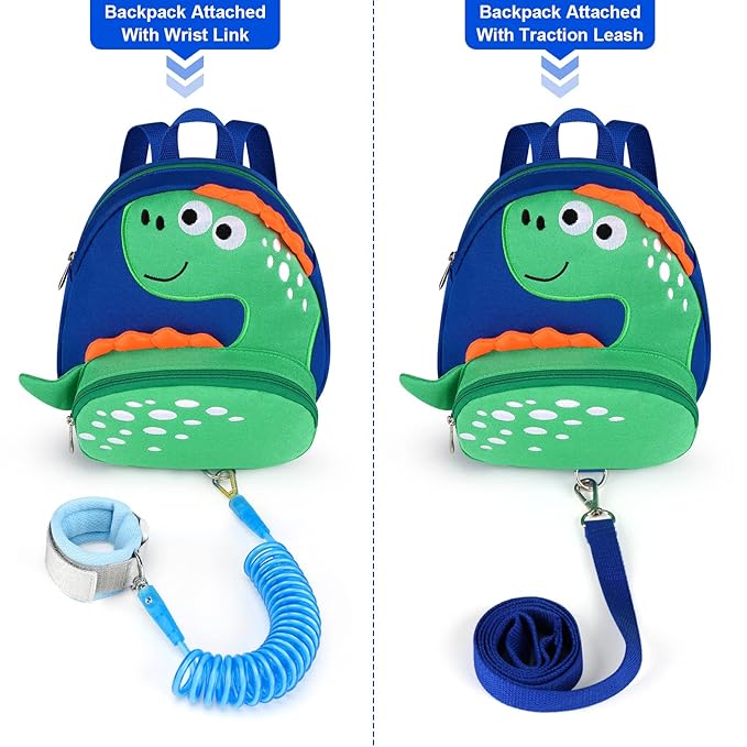 Accmor Toddler Harness Backpack Leash, Cute Dinosaur Backpacks with Anti Lost Wrist Link, Mini Child Leash Wristband Baby Protection for Walking, Keep Kids Close Tether Rein for Boys Aged 1-3 Years