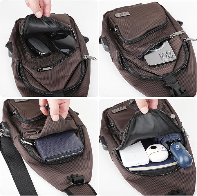 AMJ Crossbody Sling Bag Men Women, Casual Shoulder Backpack, Chest Daypack Satchel for Hiking Travel