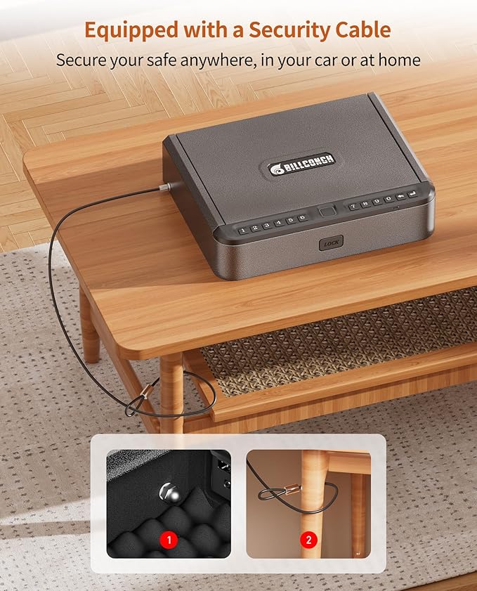 BILLCONCH Gun Safe for Handgun - Biometric Gun Safe 4 Ways Quick Access with Fingerprint/Full-digital Keypad/Key/APP Lock Handgun Pistol Safe for Nightstand Bedside Home