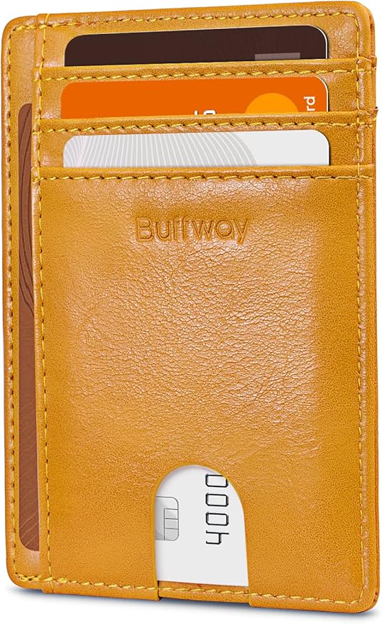 Buffway Slim Minimalist Front Pocket RFID Blocking Leather Wallets for Men and Women - Alaska Yellow
