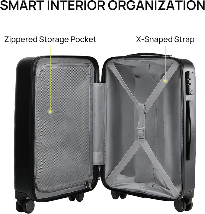 NINETYGO Carry On Luggage 22x14x9 Airline Approved, Small Suitcase with Smooth Double Spinner Wheels, Hard Shell PC Luggage Carry-On, Lightweight Travel Luggage, TSA Approved (Black, B1)