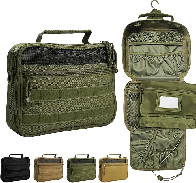 Travel Toiletry Bag for Men, Hanging Toiletry Bag, Portable Organizer Dopp Kit Shaving Bag for Toiletries Tactical Accessories Essentials - Army Green