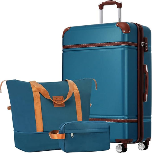 Merax Suitcase Set 28 inches Expandable Luggage with TSA Lock Spinner Wheels Hardshell Lightweight Vintage Luggage with Travel Bag,Blue