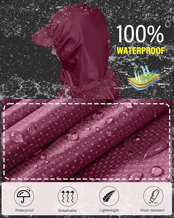 iCreek Hooded Rain Poncho with Pocket Waterproof Lightweight Unisex Raincoat Jacket for Hiking, Camping, Outdoor