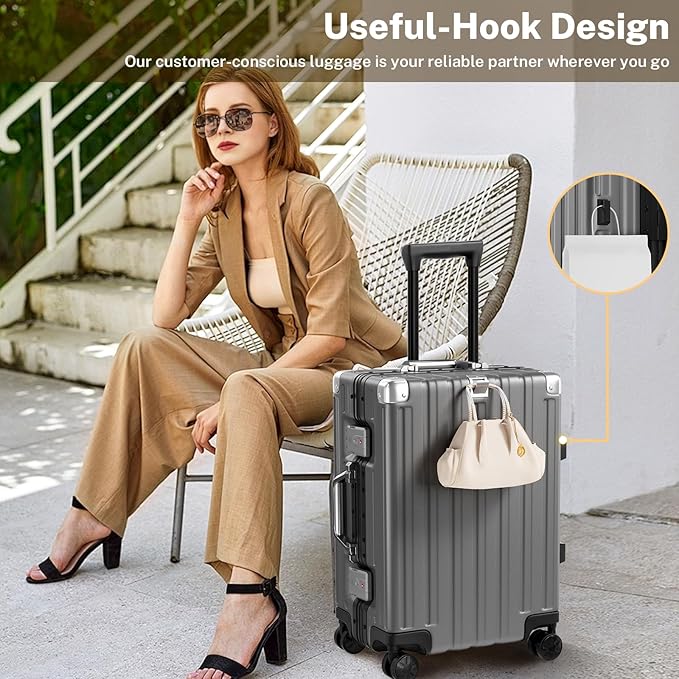 Krute Carry On Luggage 20 inch Aluminum Frame Suitcase with Spinner Wheels No Zipper PC+ABS Hardshell Luggages TSA Lock Zipperless Suitcases