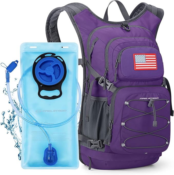 Maelstrom Hydration Hiking Backpack with 2L/3L Water Bladder, High Flow Bite Valve Camping Daypack Lightweight