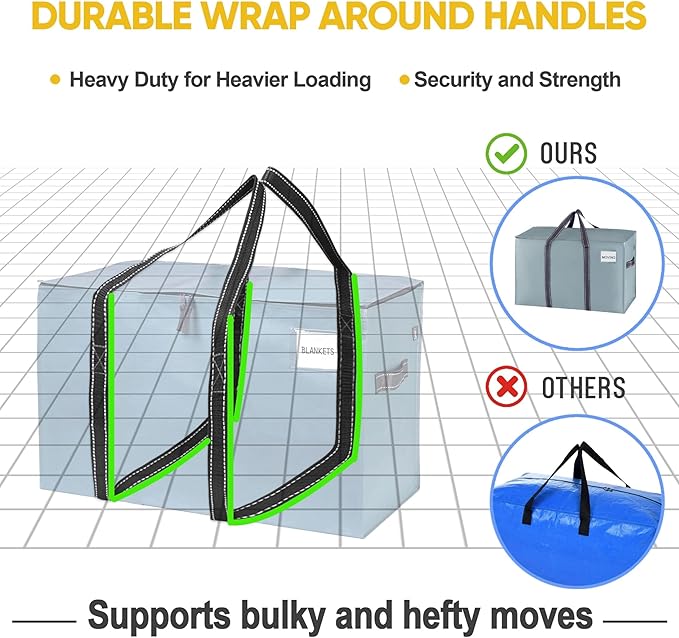 VENO 2 Pack Moving Bags, Heavy Duty, Moving Boxes Alternative, Packing Storage Supplies for Dorm Room Essentials with Zipper for Clothes, Extra Large Totes for Packaging (Light Blue Matte, 2 Pack)