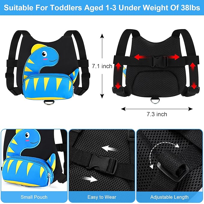 Accmor Toddler Harness Wrist Leash with Anti Lost Wrist Link, Cute Dinosaur Kids Back Pack Child Walking Restraints Holder Straps Belt Tether to Keep Baby Boys Girls Close While Outdoor