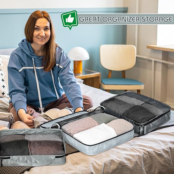 5 Pcs Packing Cubes for Suitcase Large Travel Cubes Carry on Luggage Organizer Bags for Clothes Accessories(S,Gray)
