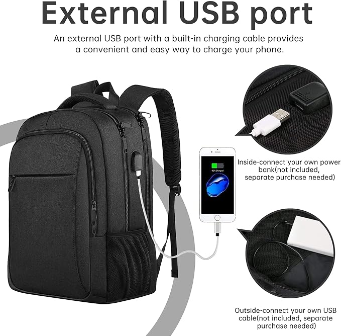 Large Travel Laptop Backpack, Business Anti Theft Slim Sturdy 18 Inch Laptops Bag with USB Charging Port, Waterproof College Computer Bag Gift for Men & Women Fits 18 Inch Notebook, Black