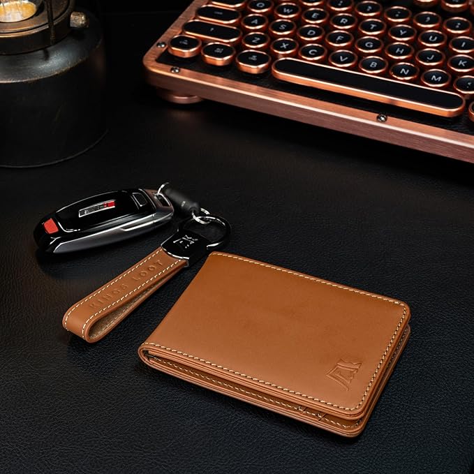 Kings Loot Wallet for Men | Minimalist Slim RFID Blocking Leather Design with Cash Pocket & Card Pull Strap | Holds 1-15 Cards | Stylish & Durable Wallets (Saffron)