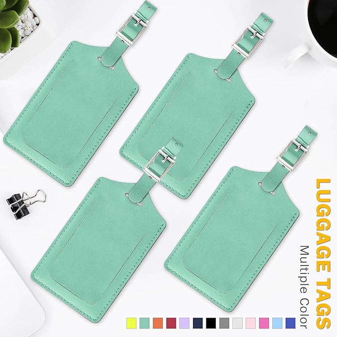 Travelambo Luggage Tags for Suitcases PU Leather Travel Tags Bag Tags Privacy Protection Travel Essentials