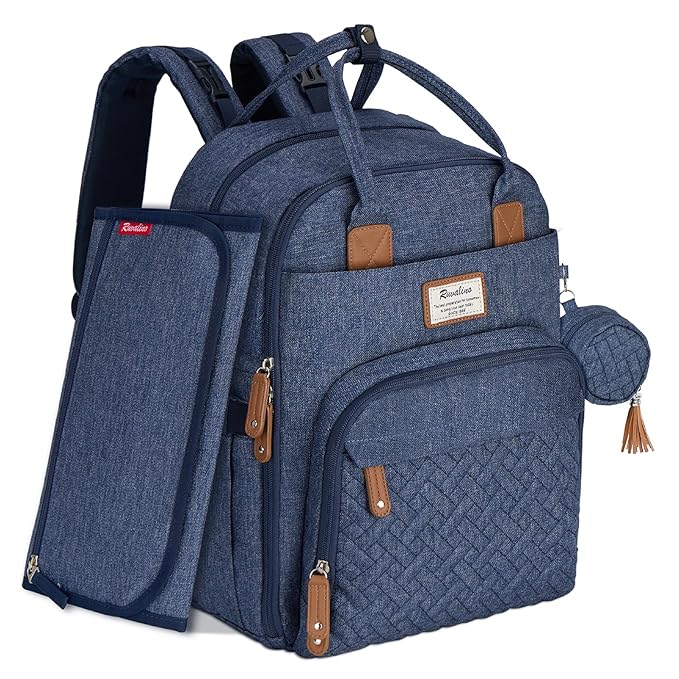 RUVALINO Diaper Bag Backpack, Multifunction Travel Pack Maternity Baby Changing Bags, Large Capacity, Waterproof, Navy Blue
