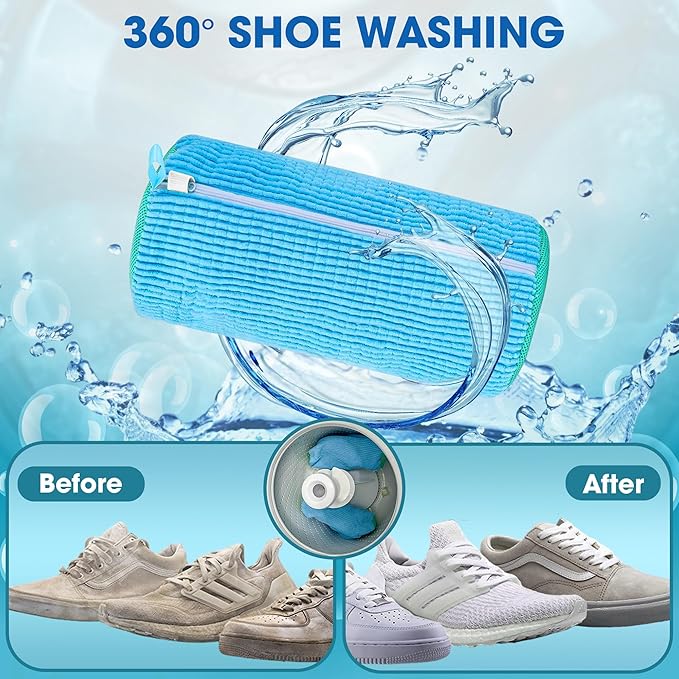 Shoe Washing Machine Bag - 2Pcs Reusable Shoe Laundry Bag for Washing Machine & Dryer Shoe Washing Bag for Sneakers, Tennis Shoes & Stain Removal (Blue)