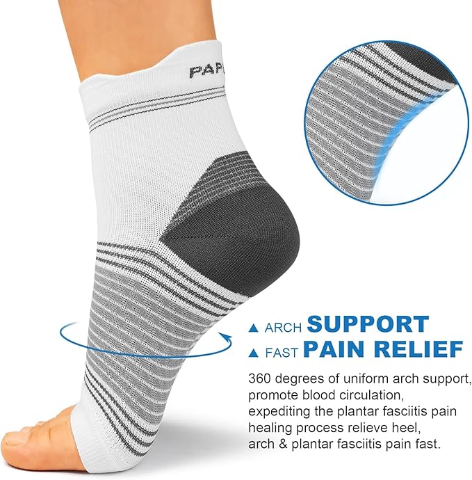 Plantar Fasciitis Sock (6 Pairs) for Men and Women, Compression Foot Sleeves with Arch and Ankle Support (White, Large)