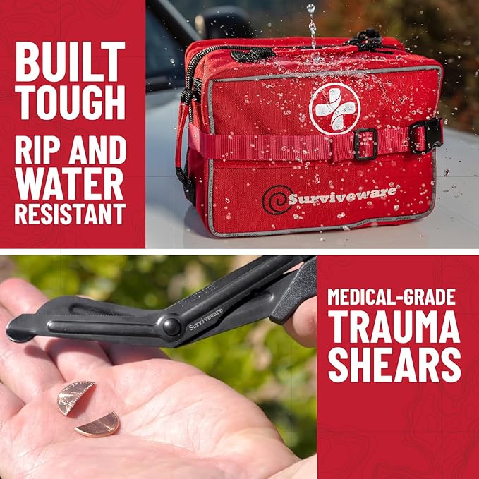 Surviveware 238 Pcs Comprehensive Premium Survival First Aid Kit - Medical Emergency Kit for Travel Camping Gear, Home Essentials & Outdoor Emergencies - Survival Kit