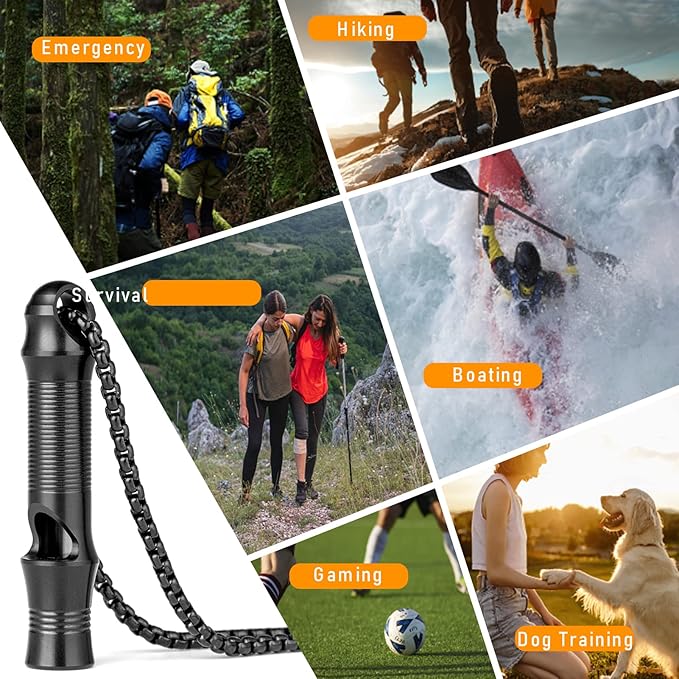 TISUR Titanium Emergency Whistle,EDC Safety Whistles Necklace Loud up to 120db,Survival Whistles for Survival,Hiking,Camping,Pets Training